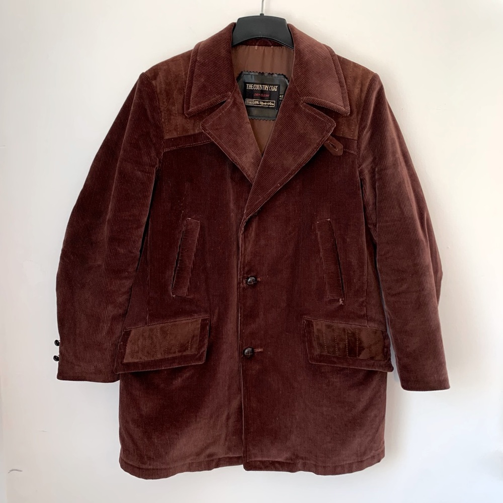 Vintage 70s Sears The Country Coat Corduroy Wool Satin Large